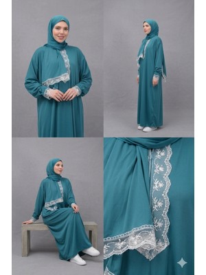 Defka Tek Parça Kendinden Şallı Kadın Tesettür Namaz Elbisesi