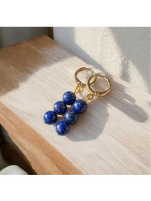 Taşmir Lapis Lazuli Taşı 3 Top Altın Kaplama Küpe