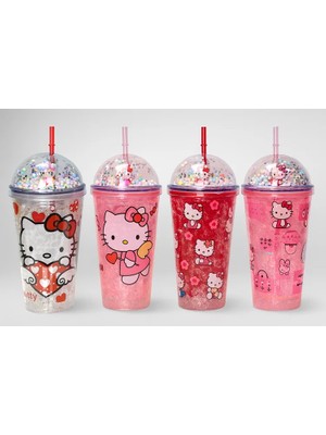 SHC4200 Sevimli Hello Kitty Pipetli Işıklı Boncuklu Suluk Bardak 400 ml