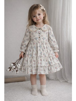 Bilge Trend Kız Çocuk Çiçekli Doğum Günü , Düğün , Bayramlık Bebe Yaka Elbise
