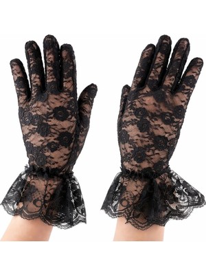 My Best Store Siyah Güpürlü Dantel Eldiven Kısa – Vintage Zarif Kadın Eldiveni