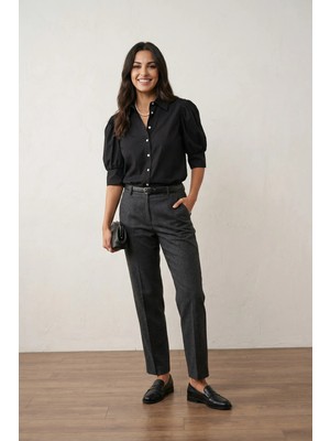 Hiccup Kadın My Fashıon Düğmeli Poplin Gömlek Siyah