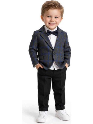 Ilgın Kids Erkek Çocuk Papyonlu Takım Elbise Ekose Çeketli