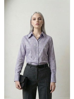 Hiccup Kadın My Fashıon Soyut Desenli Düğmeli Gömlek Lila Mor