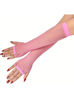 My Best Store Retro Neon Pembe File Parmaksız Eldiven 26 cm