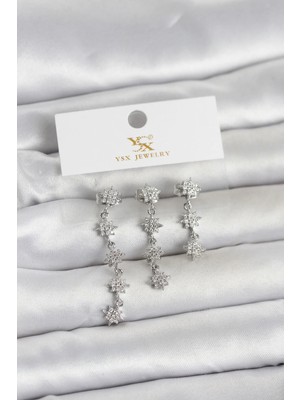 Esranın Dünyası Tegan Pirinç Gümüş Renk Sıralı Kutup Yıldızı Model 3'lü Kadın Küpe TG27BKP11714 RSTGN34-