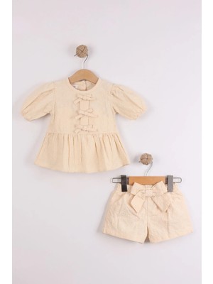 Joy Kids %100 Pamuk Kendinden Desenli Takım (6-24AY) (Bej)