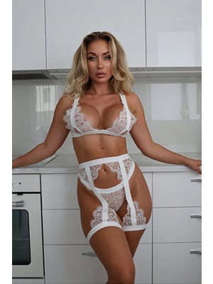 Luminur Kırmızı Dantel Bacak Bantlı Rüya Jartiyer Takım