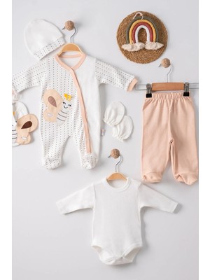 Beruflic Kelebek Nakışlı Tulumlu % 100 Pamuk Erkek Bebek 5'li Set