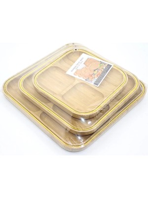 SHC4200 3'lü Ahşap Kahvaltı Çerez Meyve Sunum Tabağı