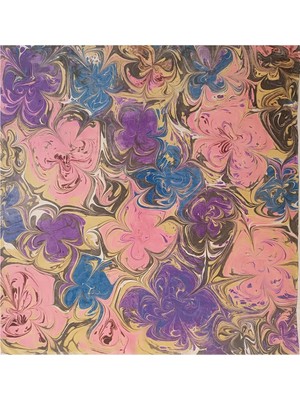 ElifEbru Exclusive Handicrafts Ebru Sanatı El Yapımı Pembe Mor Mavi Dev Çiçek Desenli Sura Ipek Eşarp Se 61