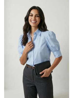 Hiccup Kadın My Fashıon Düğmeli Poplin Gömlek Oxford Mavisi