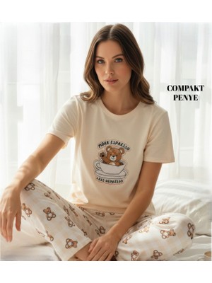 Mihra Kompak Penye Kısa Kollu Baskılı Basıc Pijama Takımı