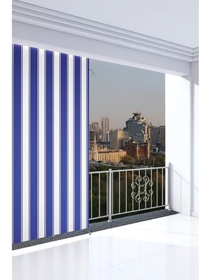Taç Mavi Beyaz Su Geçirmez Balkon Perdesi – Kornişli & Bağcıklı Branda En×boy Balkon Branda Perde Zirve Tekstil