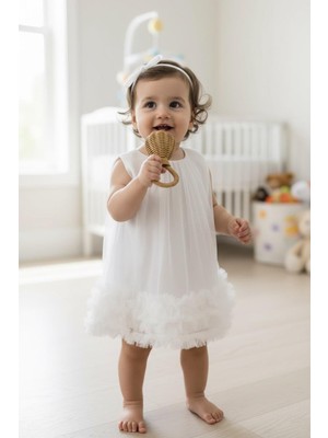 Butik Kız Bebek Pamuklu Astarlı Tül Elbise Özel Gün Elbisesi