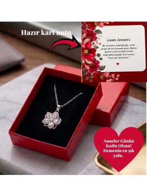 Pigna Aksesuar Anneler Günü Hediyesi Gümüş Renk Dönen Yonca Çelik Kolye - Kart Notlu ve Hediye Paketli