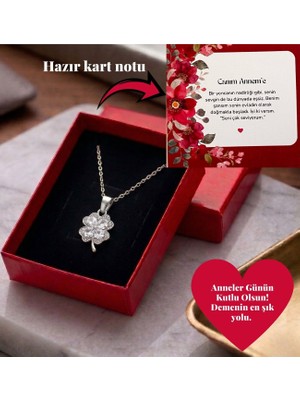 Pigna Aksesuar Anneler Günü Hediyesi Gümüş Renk Çelik Yonca Kolye - Özel Tasarım Kartlı ve Hediye Paketinde