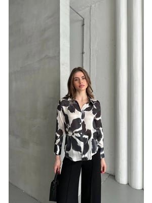 Hiccup Kadın My Fashıon Desenli Düğmeli Dokulu Gömlek Siyah