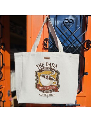 Bumudur Aksesuar Dada Sanatıyla Beslenen Kahve Fincanı Fueled By Baskılıı Naturel Kanvas Bez Çanta Sap Beyaz Cırt Cırtlı Suluk Tutuculu - Büyük