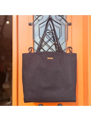 Bumudur Aksesuar Siyah Kanvas Bez Çanta, Siyah Sap, Pembe Pöti̇kare Astarlı, Siyah Cırt Cırtlı, Suluk Tutuculu