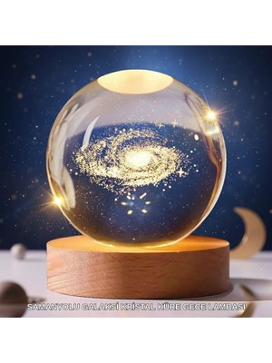 My Best Store 3D Lazer Işlemeli Galaksi Küre USB LED Ahşap Standlı Oda Gece Lambası