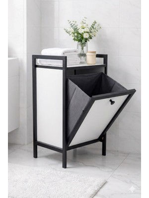 Mudesa Metal Ahşap Banyo Düzenleyici Çamaşır Sepeti - Kirli Sepeti Ahşap Banyo Dolabı - Banyo Rafı