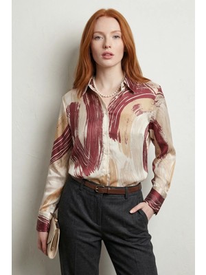 Hiccup Kadınlar MY FASHION Soyut Baskılı Düğmeli Gömlek Kırmızı