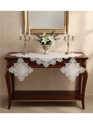 BT Pasifik Salon Takımı 5 Parça Kayla Keten Fransız Dantelli Dertsiz Runner Takımı Çeyizlik Salon Takımı Set