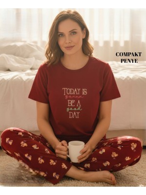 Mihra Kompak Penye Kısa Kollu Baskılı Basıc Pijama Takımı