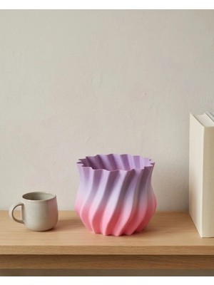 My Best Store Pembe Lila Degrade Kıvrımlı 3D Vazo Estetik Ev Ofis Dekoru