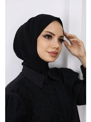 Fresco Scarfs Kadın Tesettür Çıt Çıtlı Hijap Bone Hazır Türban Eşarp Şal Siyah