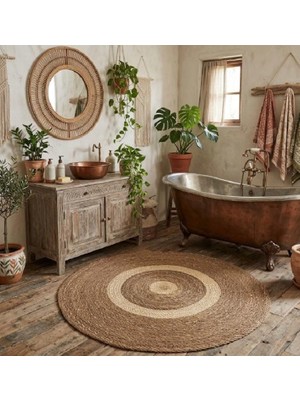 Hüco Bazaar Dekoratif Yer Hasırı Banyo Paspası Çok Amaçlı Halı Paspas Kilim 75 cm