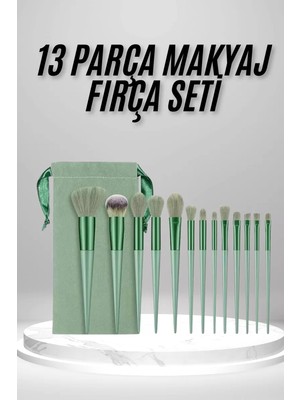 SHC4200 Makyaj Seti Yeşil 13 Parça Fondöten Fırçası Allık Fırçası Far Fırçası