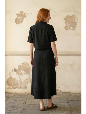 Hiccup Kadın My Fashıon Crop Gömlek & Midi Etek Ikili Takım Siyah