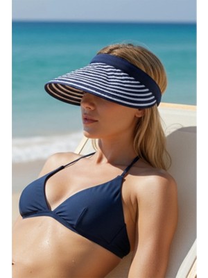 Zurafa Shop Lacivert ve Beyaz Renk Katlanabilir Güneşlik Şapka Taç