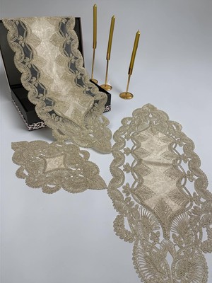 BT Pasifik Fransız Güpürlü Kadife Sırma Salon Takımı 5 Parça