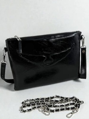 Ges Shop Kadın Zincir Askılı Rugan Deri Clutch Çanta