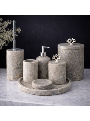 Akm Dekor Silver Traverten 7'li Mermer Banyo Seti