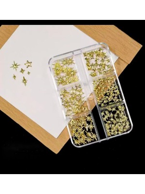 Aba Nails Yıldız ve Kuzey Yıldızı Dizayn 6 Grit Metal Tırnak Süsleme Charm Gold Nail Art Charm Taşları WN-528