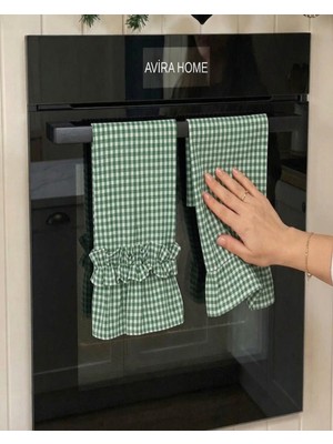 2li Yeşil Pötikare Fırın Örtüsü / Kurulama Bezi