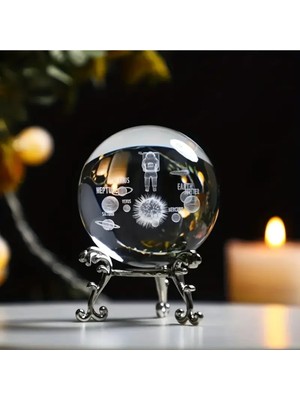 PremiumPort Gezegenler Temalı Kristal Cam Kar Küresi, 3D Lazer Işlemeli Metal Stand