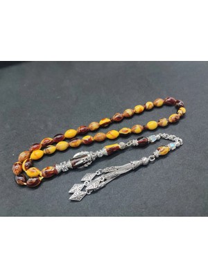 İskeçe Tesbih Zeyn Usta Eseri̇ Gümüş Nakkaş Imame Pençe Model Sıkma Kehri̇bar