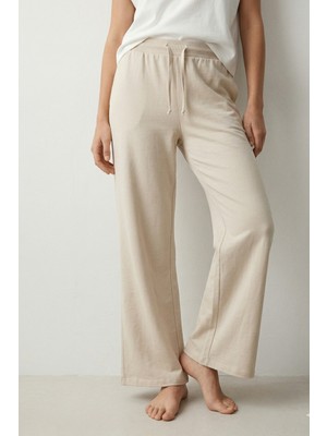 Elemge %100 Pamuk Süprem Kadın Pijama Altı Rahat Kalıp Compact Penye Taş Geniş Paça Ipli Terletmez Alt