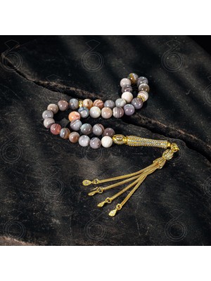 Modasilvers Botswana Akik Taşlı Altın Kaplama 925 Ayar Gümüş Püsküllü Tesbih