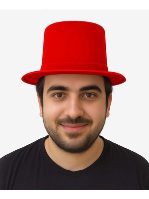 My Best Store Kırmızı Renk Plastik Nubuk Kadife Flok Kaplama Fötr Şapka 11 cm