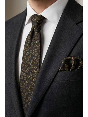 Milleniva Damla Desen Siyah Gold Kravat & Mendil