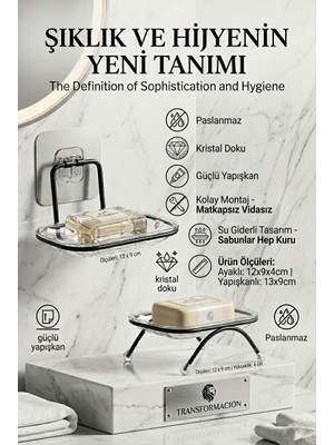 Transformacion Yapışkanlı ve Ayaklı Sabunluk Seti – Su Giderli, Katı Sabun Kutusu 723055