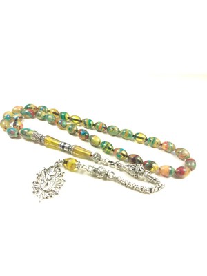 İskeçe Tesbih 925 Ayar Gümüş Nakkaş Ip Yolu Eski̇tme Multi̇ Color Sıkma Kehri̇bar