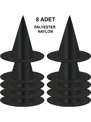 My Best Store 8 Adet Siyah Cadı Şapkası – Yetişkin &amp; Çocuk Kostüm Aksesuarı