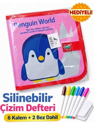 Silinebilir Doodle Çizim Defteri / 6 Adet Kalem ve 2 Adet Silme Bezi Hediye
